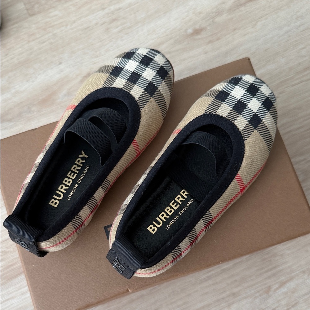 Burberry Beige Tan Black Red Plaid Ballet Flats